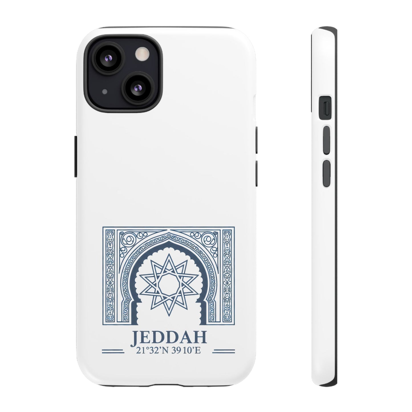 Jeddah Coordinates Phone Case — Blue Islamic Arch Travel Souvenir