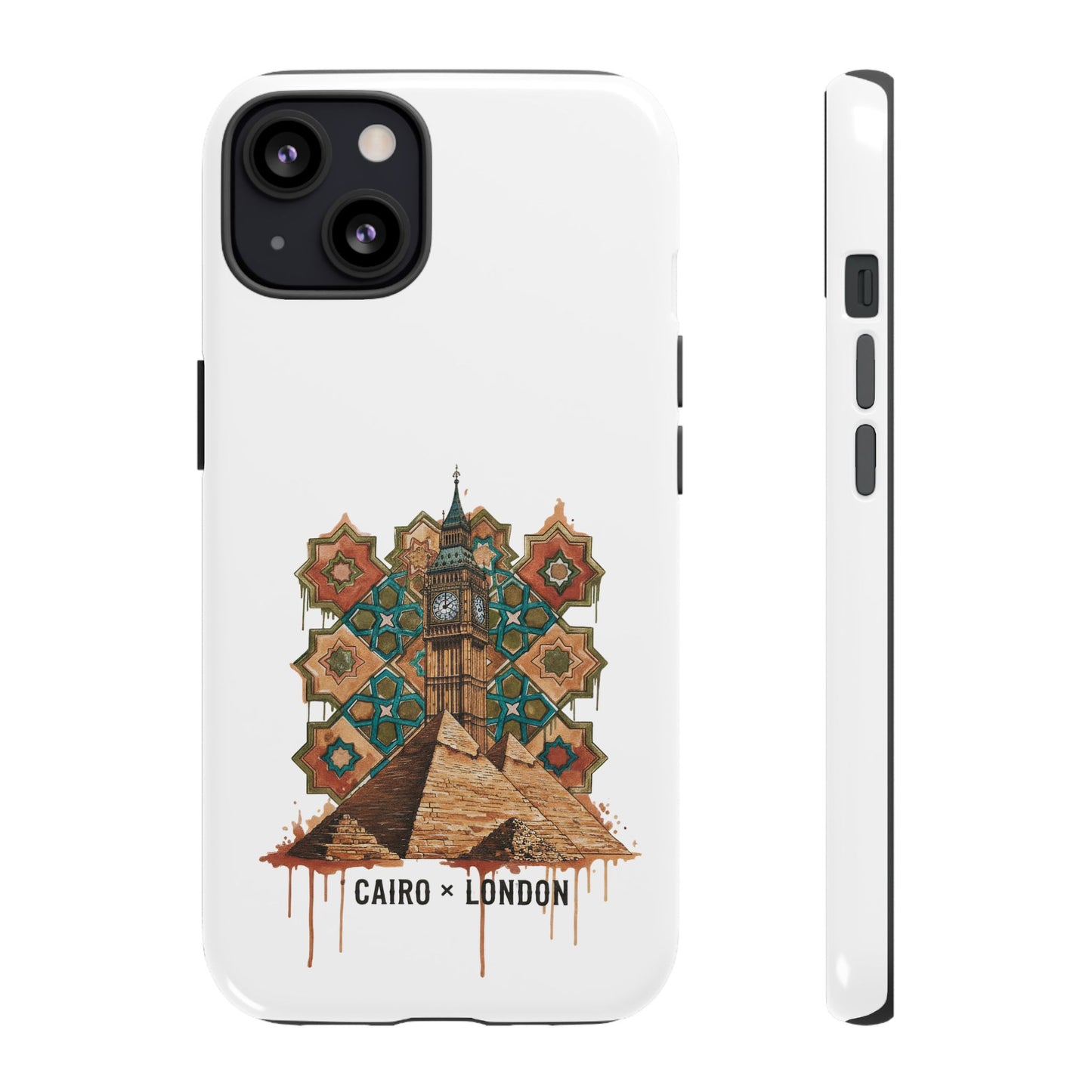 Cairo × London Phone Case — Vintage Mosaic Pyramids & Big Ben Travel Design