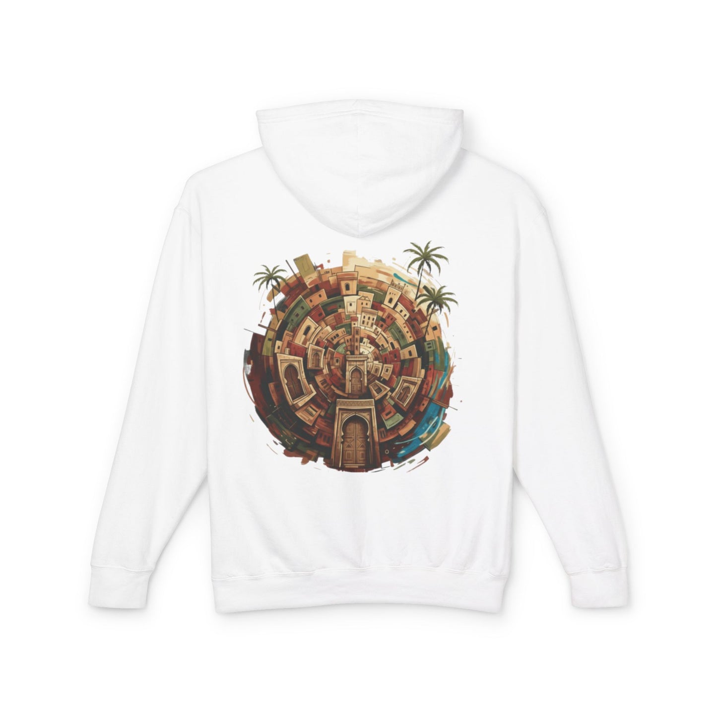 Lightweight Hoodie — Vintage Moroccan Medina Circle Back Print