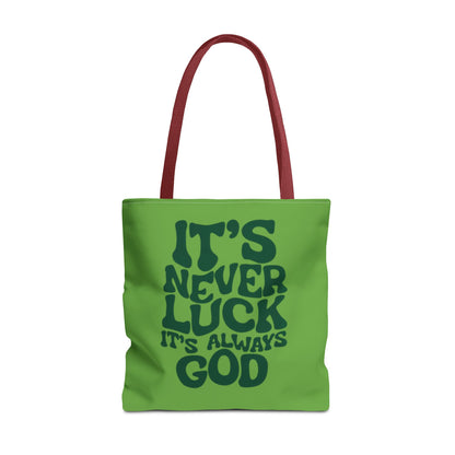 Faith Quote Tote Bag — "It's Never Luck, It's Always God" Cotton Tote