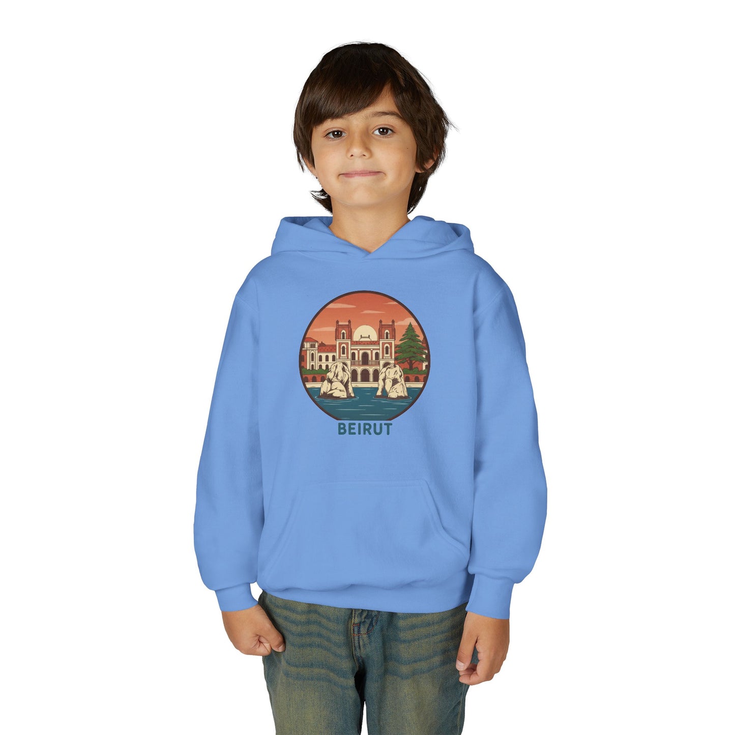 Beirut Skyline Youth Hoodie - Vintage City Illustration