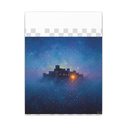 Tableau sur toile mate « Forteresse de la Nuit Étoilée » — Paysage mystique de château bleu