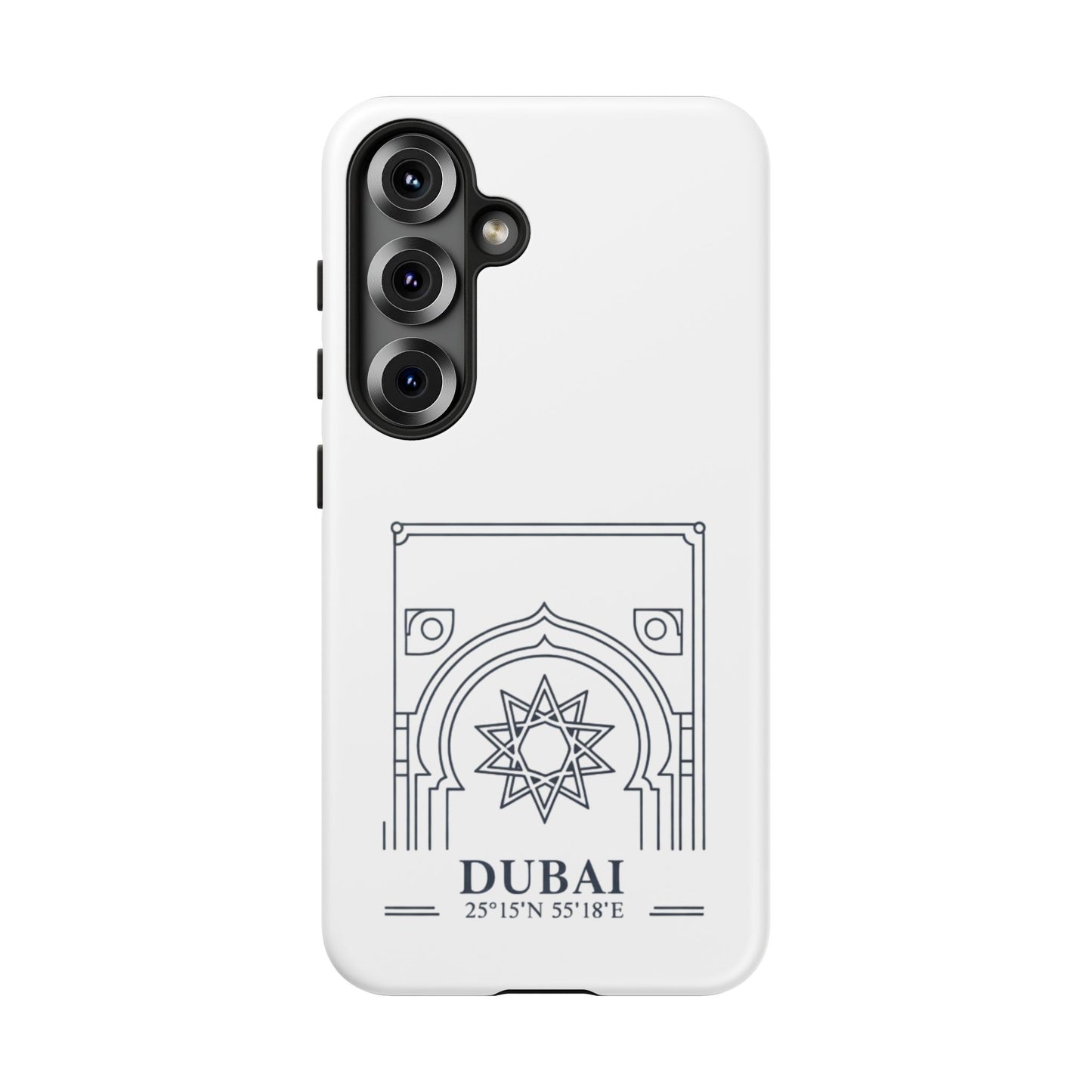 Dubai Architectural Phone Case — Minimal Souvenir Travel Design with Coordinates