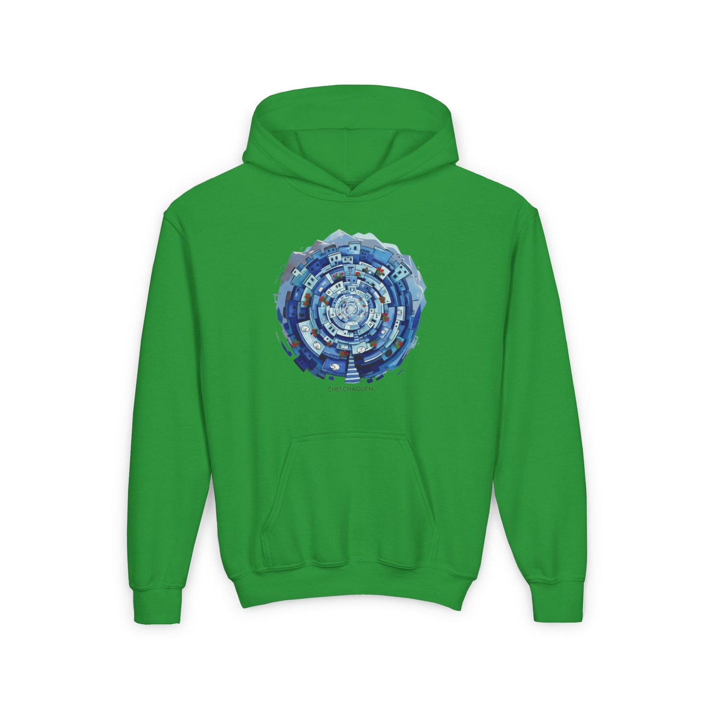 Youth Hoodie — Blue Geometric Mandala Graphic