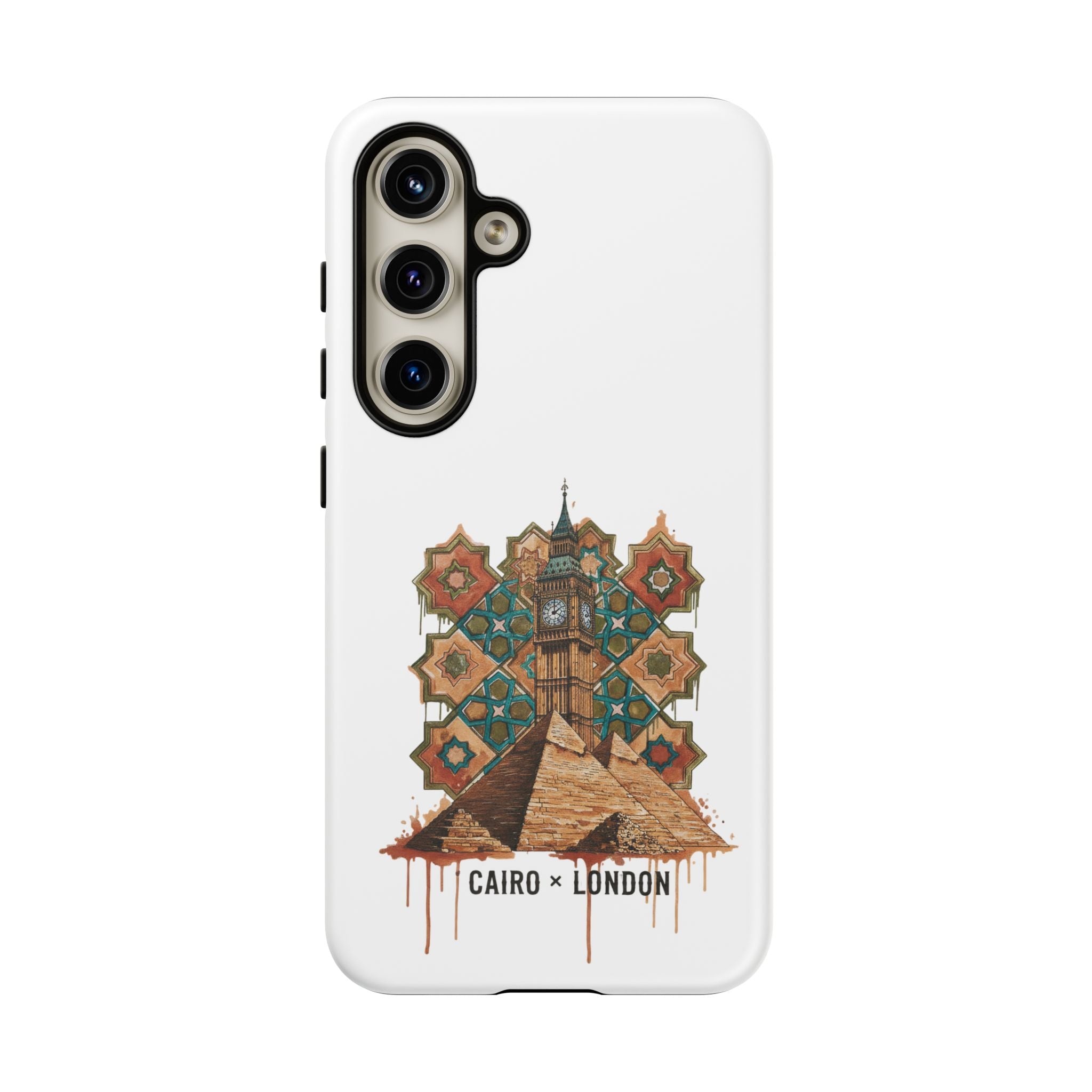 Cairo × London Phone Case — Vintage Mosaic Pyramids & Big Ben Travel Design