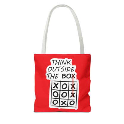 Think Outside the Box Tote Bag — Red Tic-Tac-Toe Motivational Canvas Tote