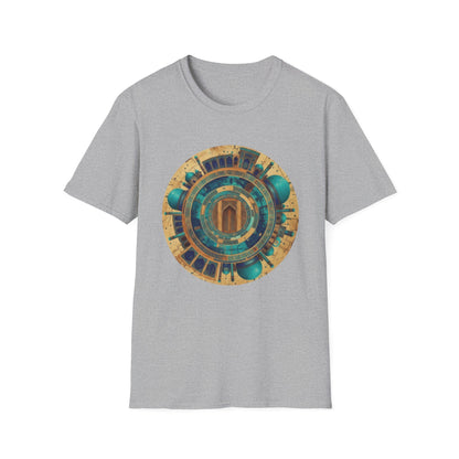 Sacred Geometry Mandala T-Shirt — Teal & Gold Spiritual Art Tee