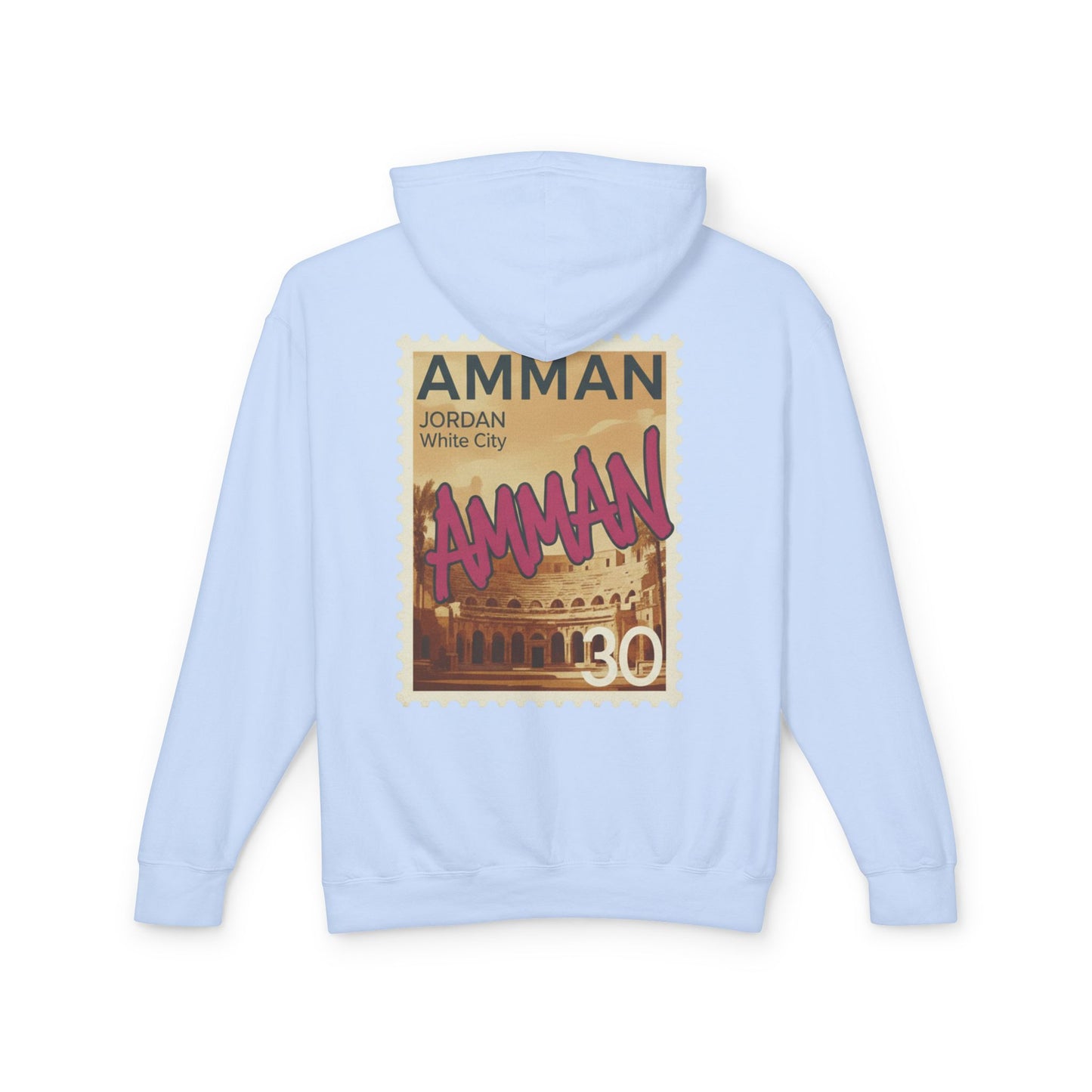 Amman Stamp Hoodie — Vintage Jordan Travel Graphic Sweatshirt