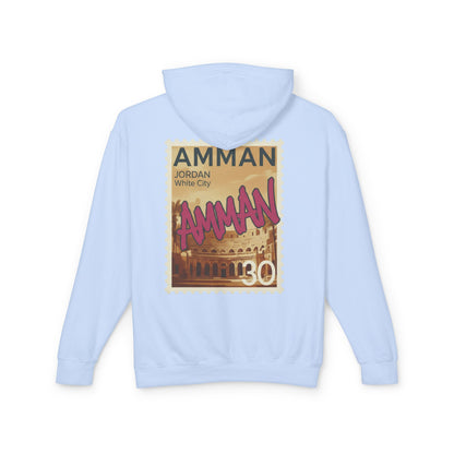 Amman Stamp Hoodie — Vintage Jordan Travel Graphic Sweatshirt