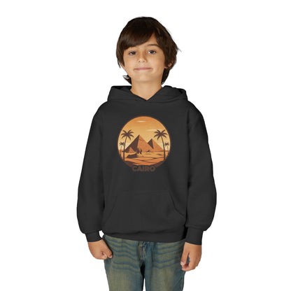 Youth Hoodie - Cairo Retro Pyramids Sunset Graphic
