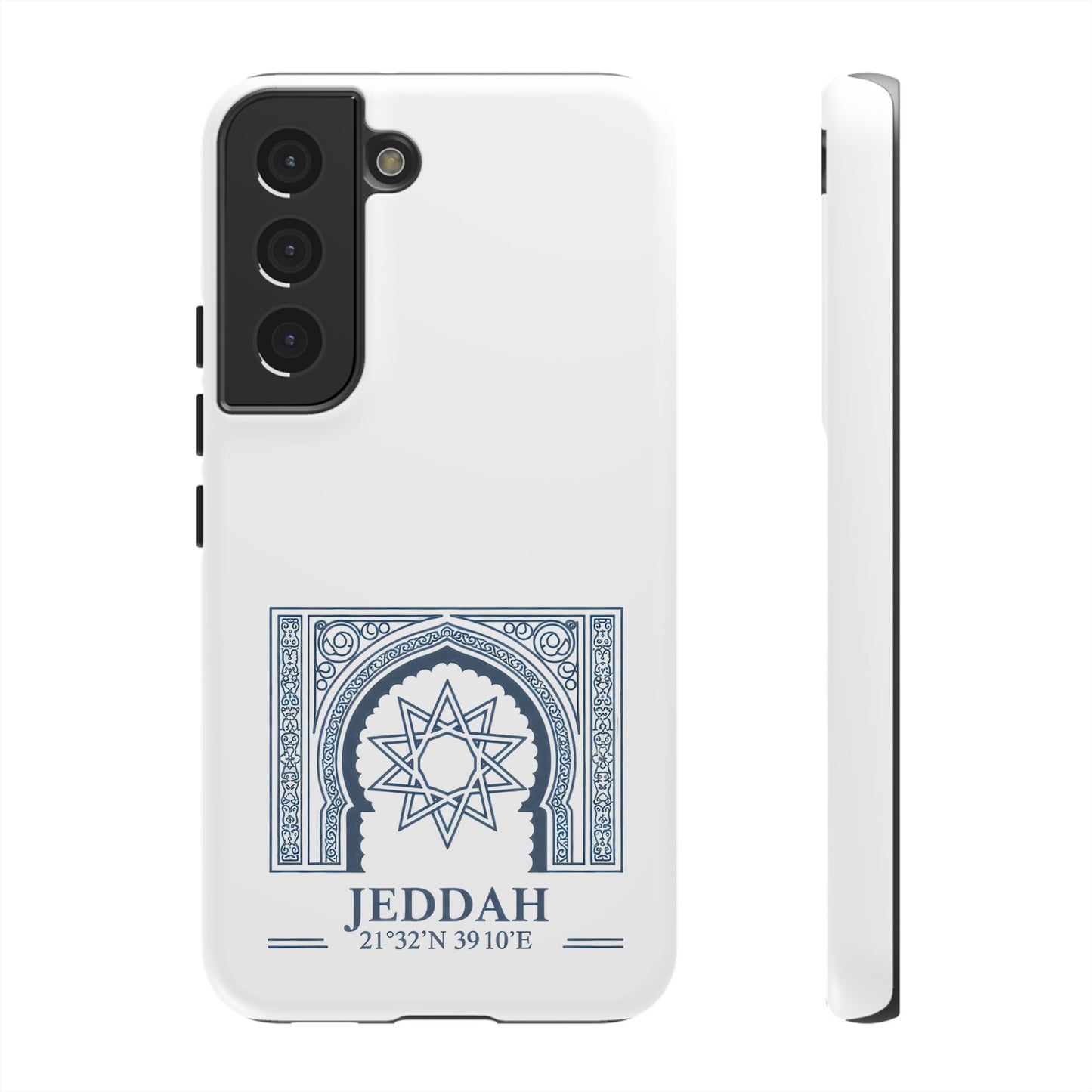 Jeddah Coordinates Phone Case — Blue Islamic Arch Travel Souvenir