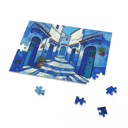 Blue Mediterranean Alley Puzzle — 120/252/500-Piece Jigsaw