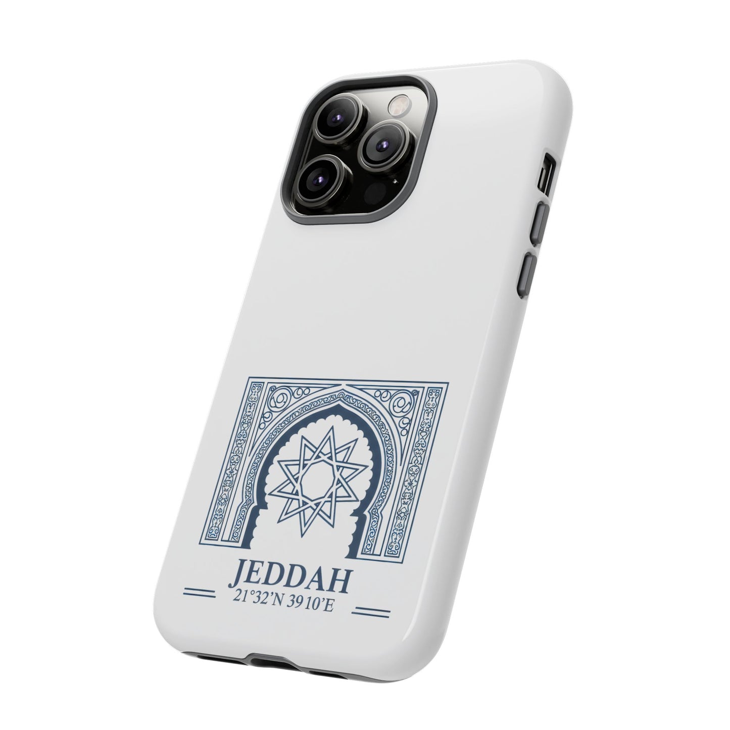 Jeddah Coordinates Phone Case — Blue Islamic Arch Travel Souvenir