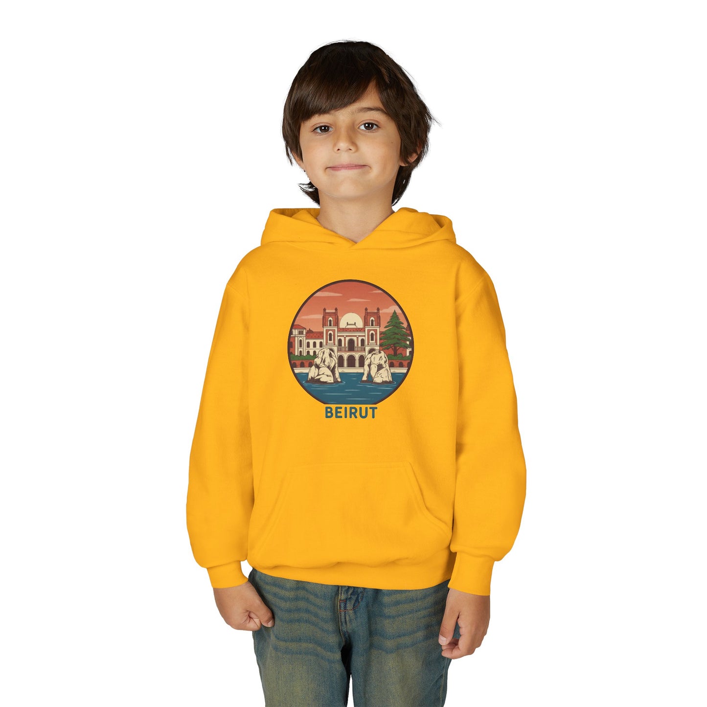 Beirut Skyline Youth Hoodie - Vintage City Illustration
