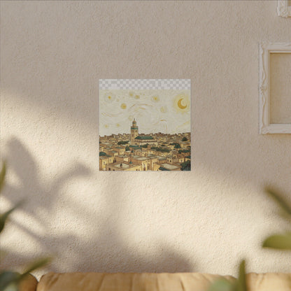 Moroccan Cityscape Canvas Print — Starry Night-Inspired Mosque Wall Art