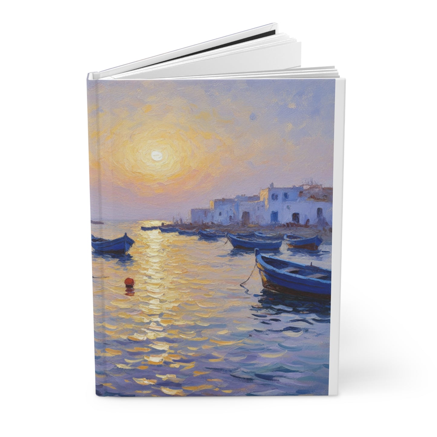 Carnet à couverture rigide Sunset Harbor — Carnet de bord de mer « Bateaux » pour les voyages, la réflexion et les cadeaux