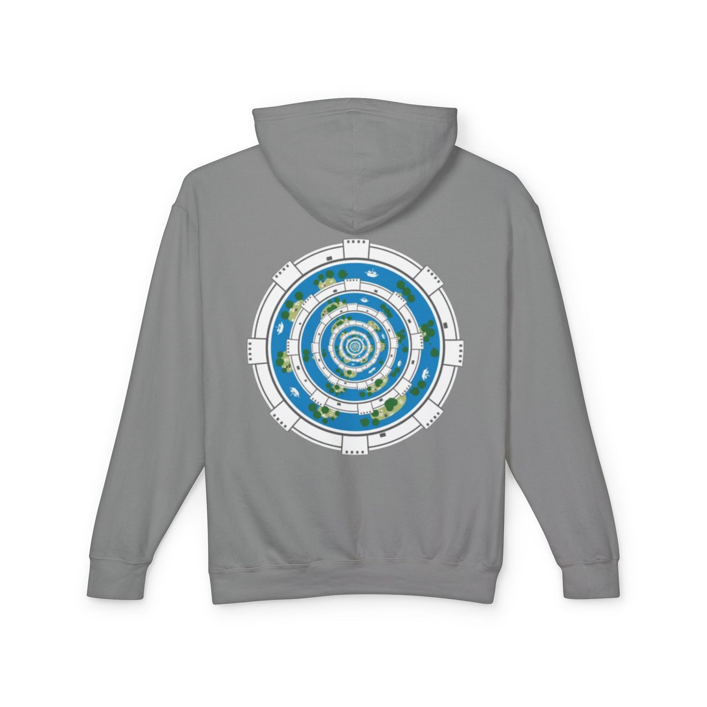 Circular World Map Hoodie — Planet Orbit Graphic Lightweight Hooded Sweatshirt