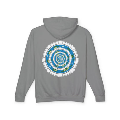 Circular World Map Hoodie — Planet Orbit Graphic Lightweight Hooded Sweatshirt