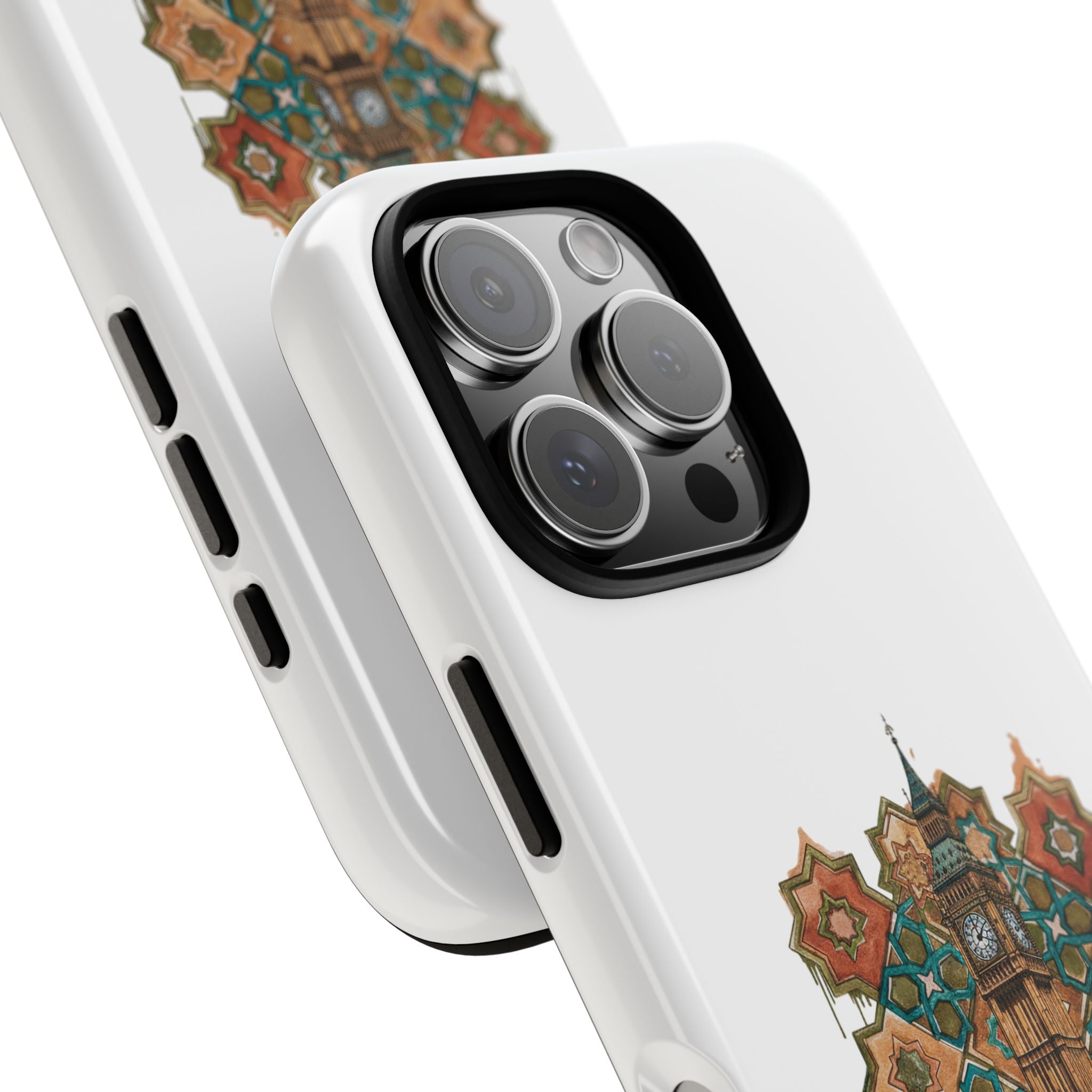 Cairo × London Phone Case — Vintage Mosaic Pyramids & Big Ben Travel Design