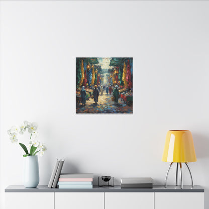 Middle Eastern Market Matte Canvas Wall Art — Colorful Bazaar Street Scene