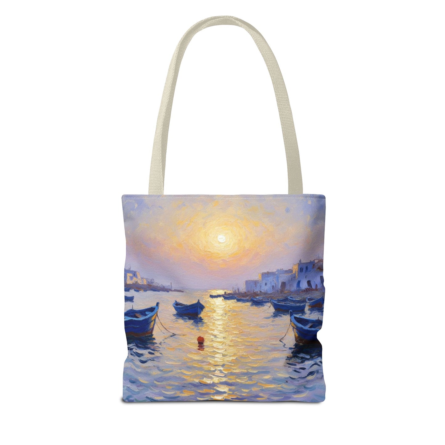 Sunset Harbor Tote Bag - Seaside Boats Art Print