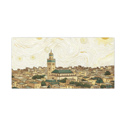 Moroccan Cityscape Canvas Print — Starry Night-Inspired Mosque Wall Art