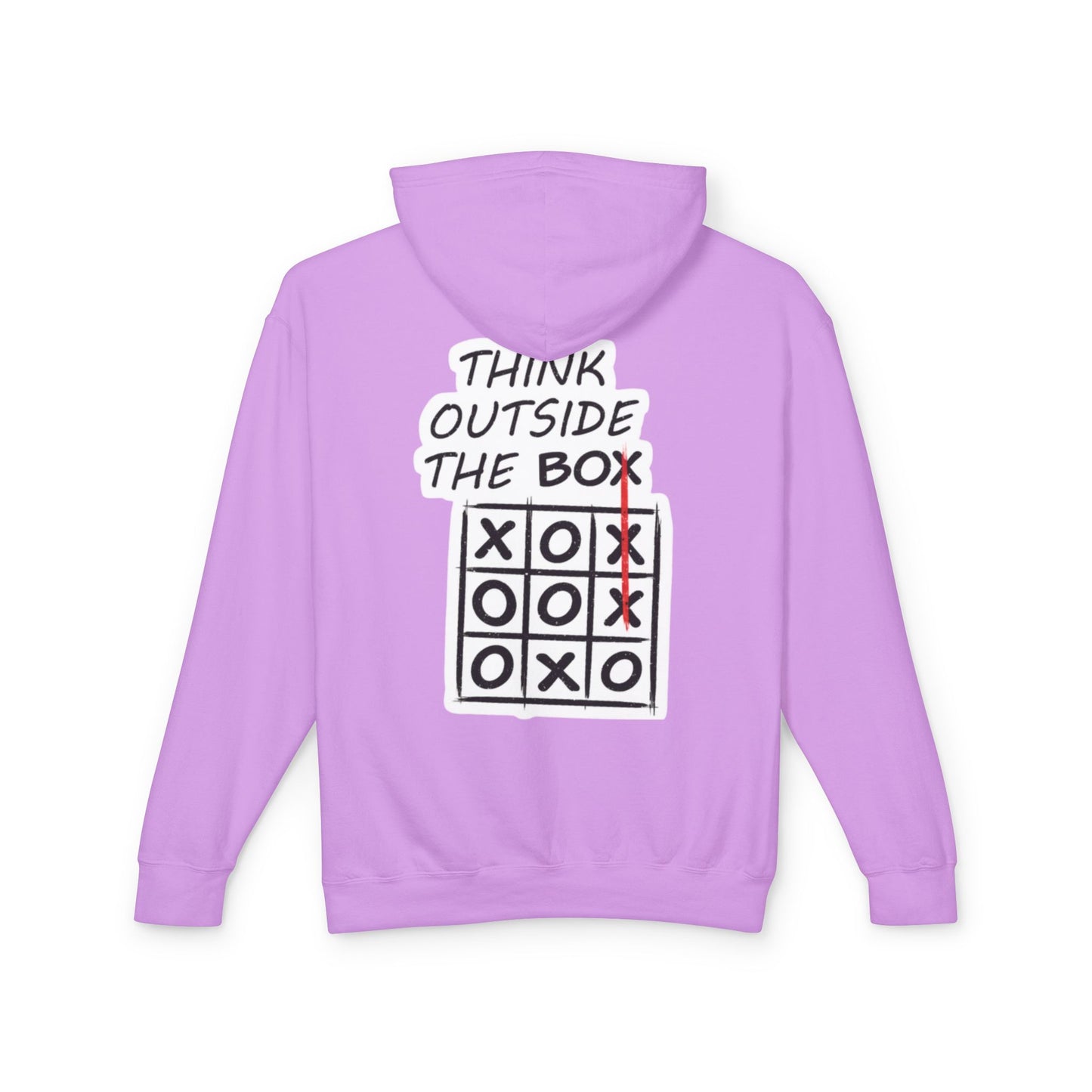 Think Outside the Box Hoodie — Tic-Tac-Toe Graphic Lightweight Hooded Sweatshirt