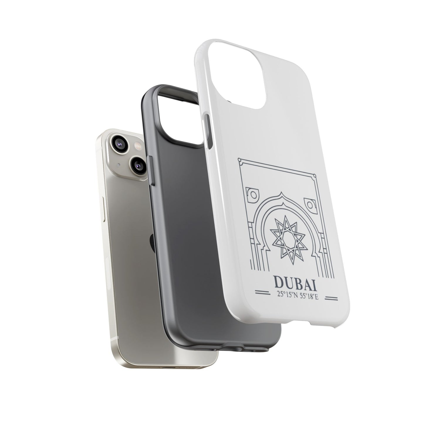 Dubai Architectural Phone Case — Minimal Souvenir Travel Design with Coordinates