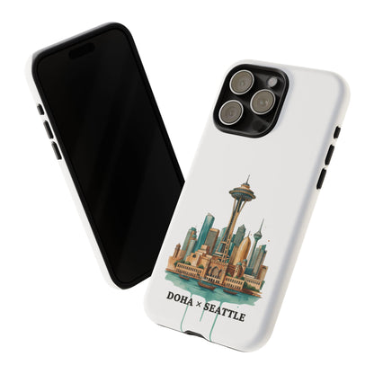 Coque de téléphone résistante Doha x Seattle Skyline — Protection pour téléphone inspirée de la ville