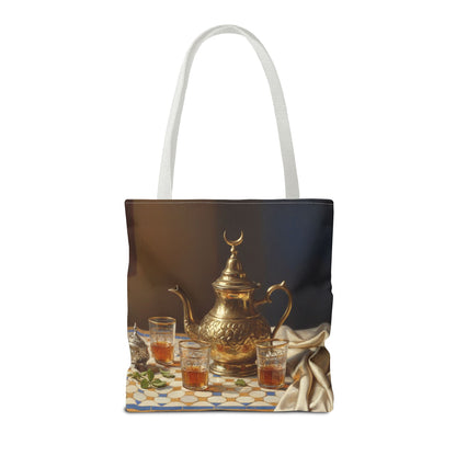 Moroccan Tea Set Tote Bag — Brass Teapot & Glasses AOP Tote