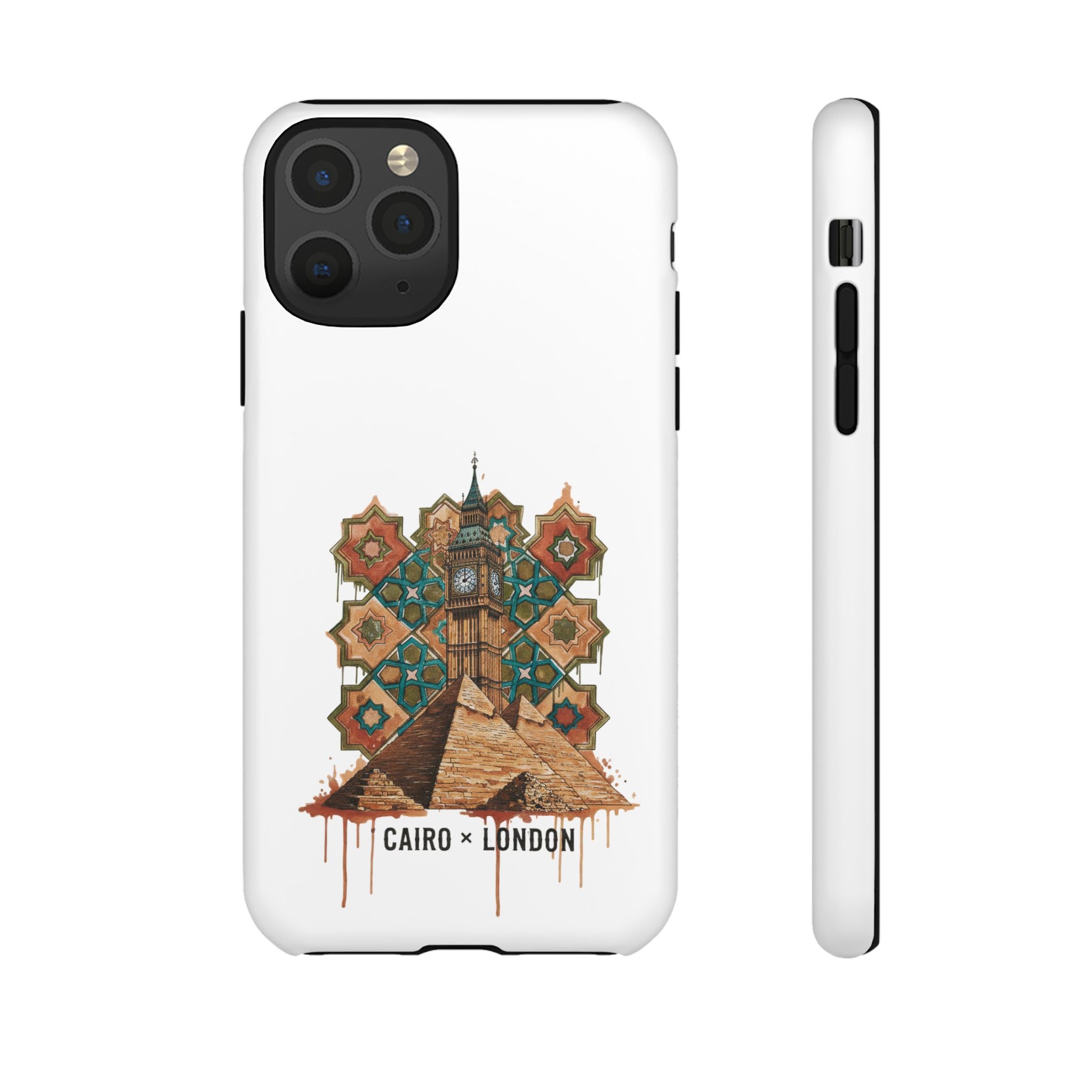 Cairo × London Phone Case — Vintage Mosaic Pyramids & Big Ben Travel Design