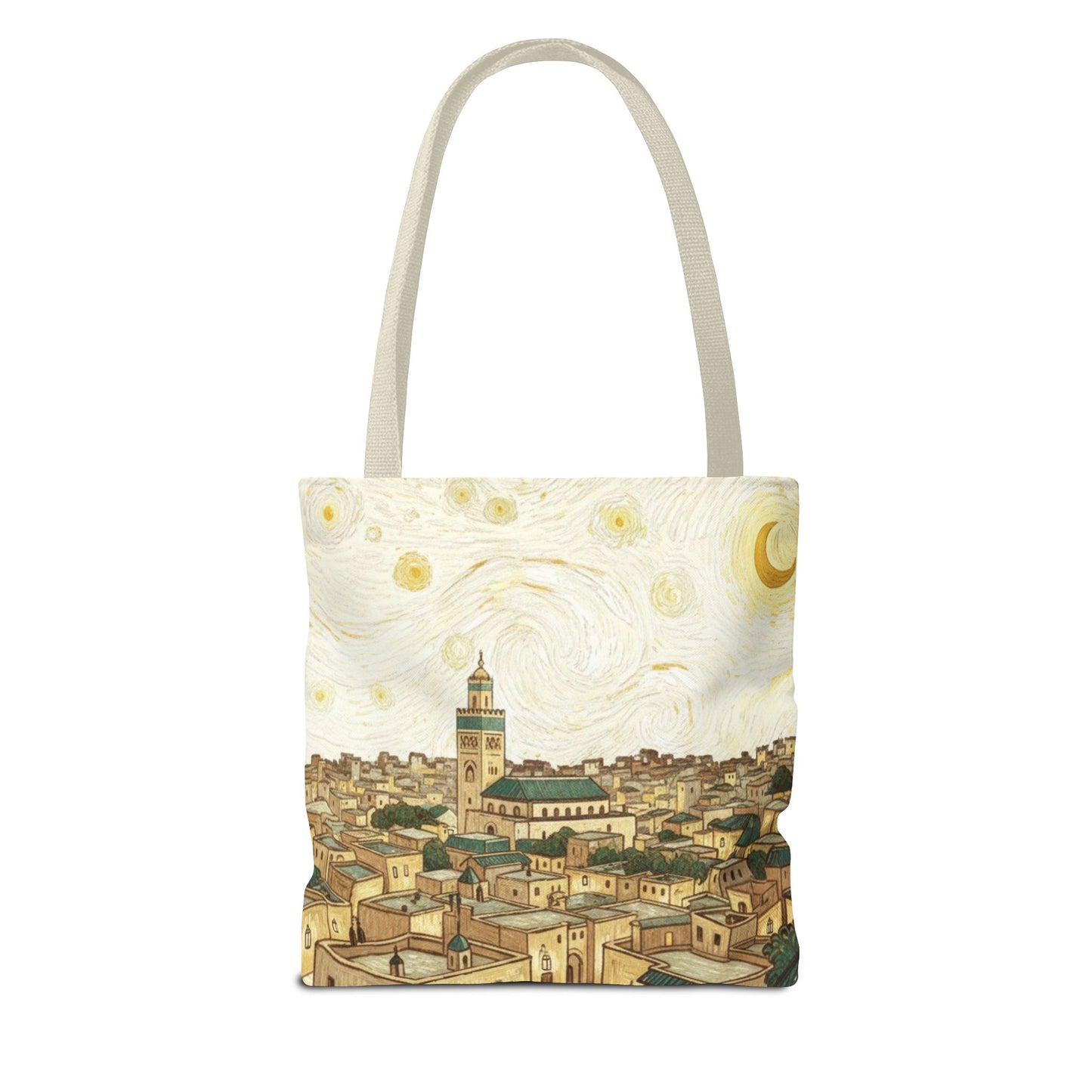 Starry Night Cityscape Tote Bag — Vintage Moroccan Skyline All-Over Print