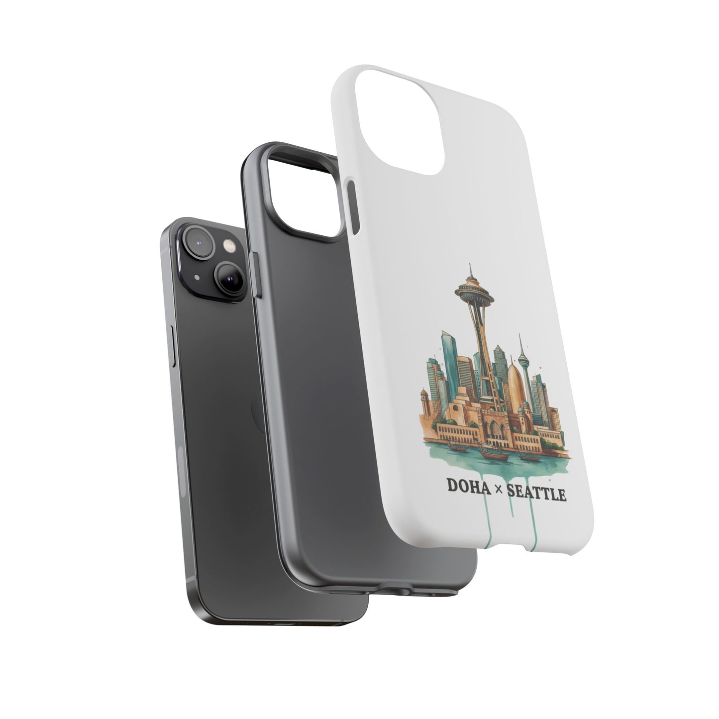 Coque de téléphone résistante Doha x Seattle Skyline — Protection pour téléphone inspirée de la ville