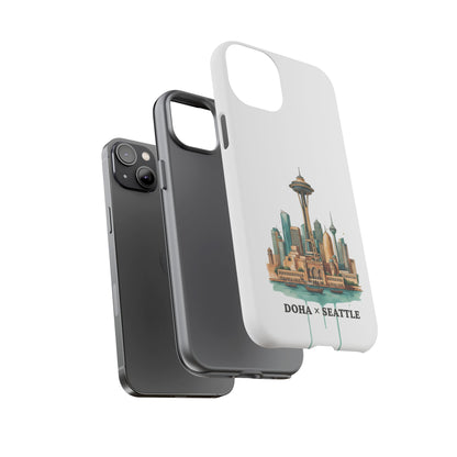Coque de téléphone résistante Doha x Seattle Skyline — Protection pour téléphone inspirée de la ville