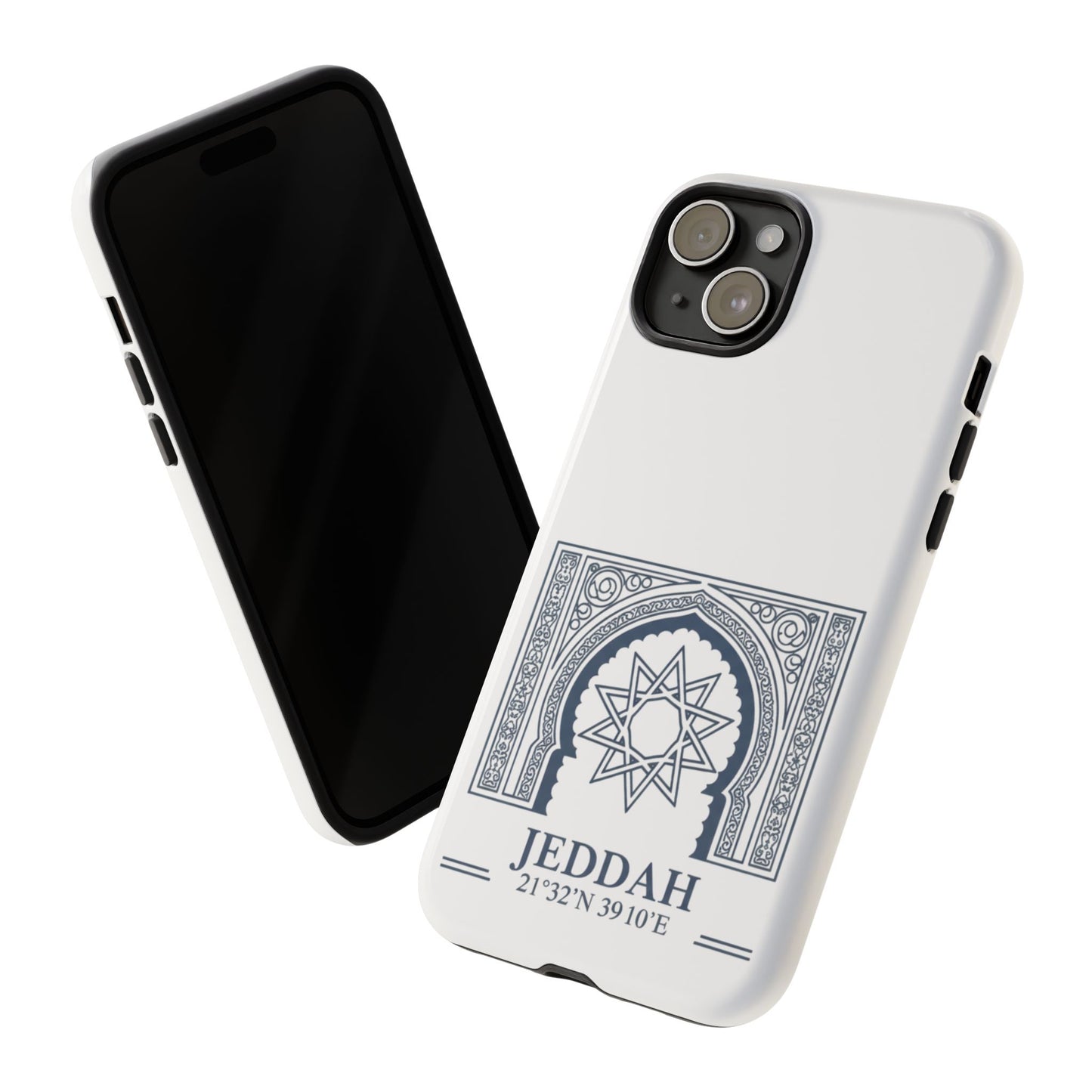 Jeddah Coordinates Phone Case — Arabic Arch Geometric Design