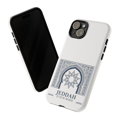 Jeddah Coordinates Phone Case — Arabic Arch Geometric Design