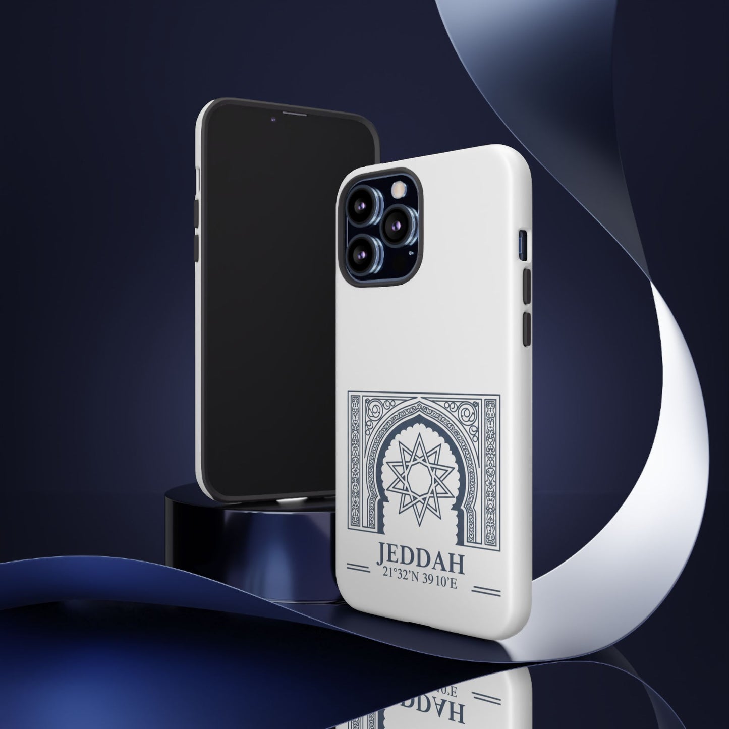 Jeddah Coordinates Phone Case — Arabic Arch Geometric Design