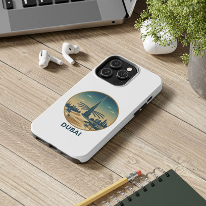 Coque de téléphone résistante motif skyline de Dubaï — Étui de voyage rétro palmiers du désert
