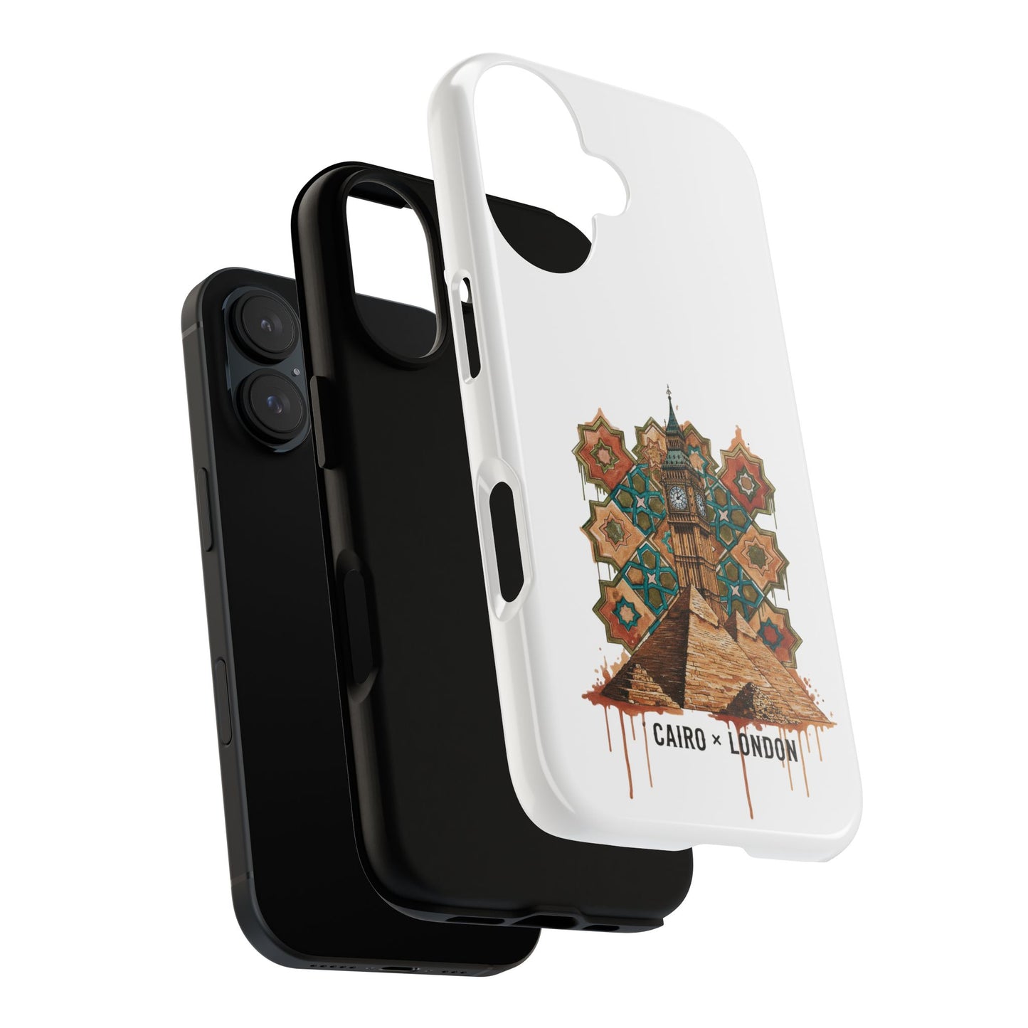 Cairo × London Phone Case — Vintage Mosaic Pyramids & Big Ben Travel Design