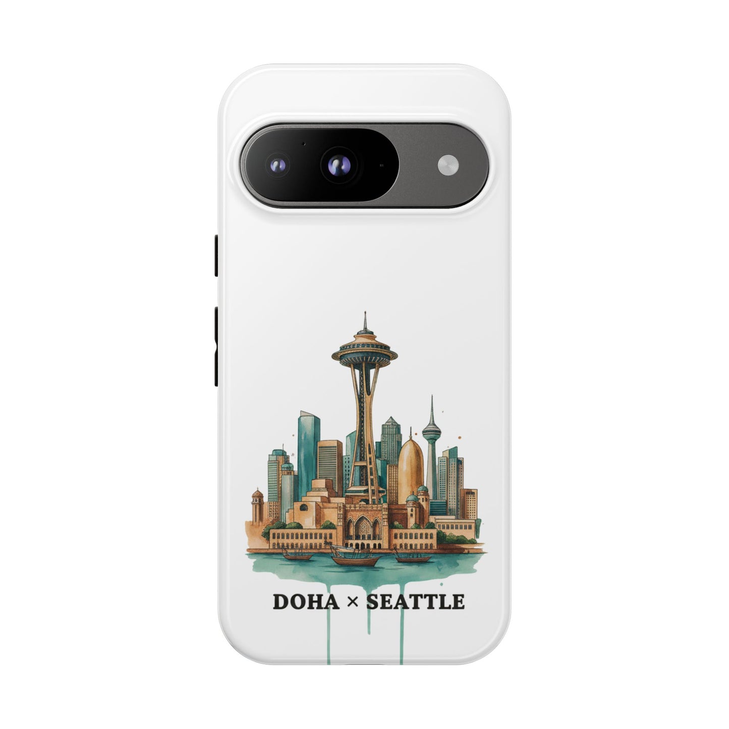 Coque de téléphone résistante Doha x Seattle Skyline — Protection pour téléphone inspirée de la ville