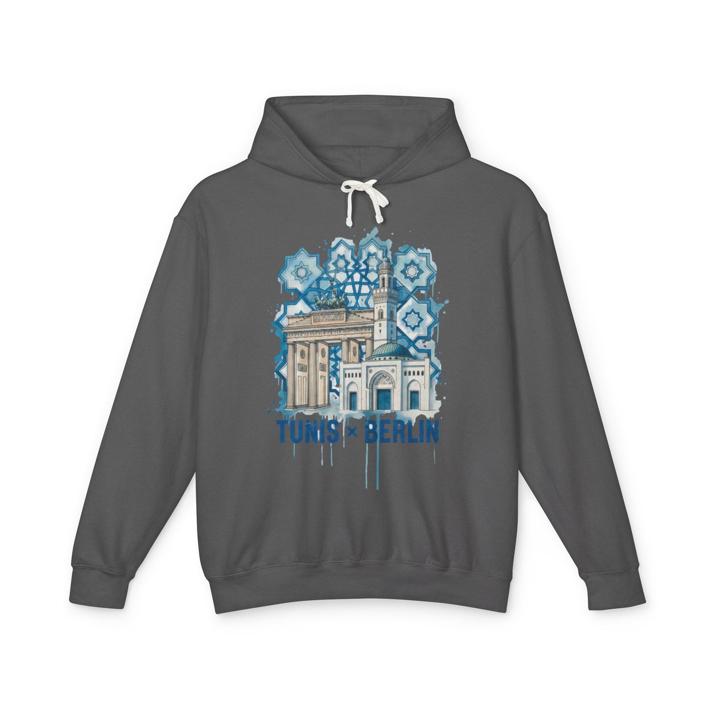 Tunis × Berlin Hoodie — Travel Mashup Graphic Hooded Sweatshirt