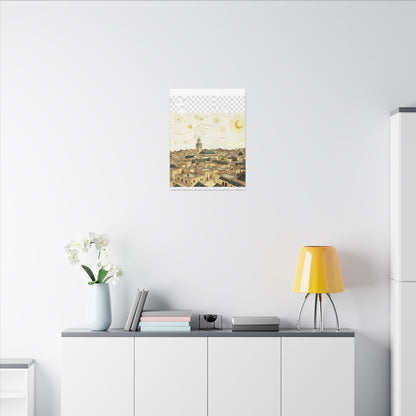 Moroccan Cityscape Canvas Print — Starry Night-Inspired Mosque Wall Art