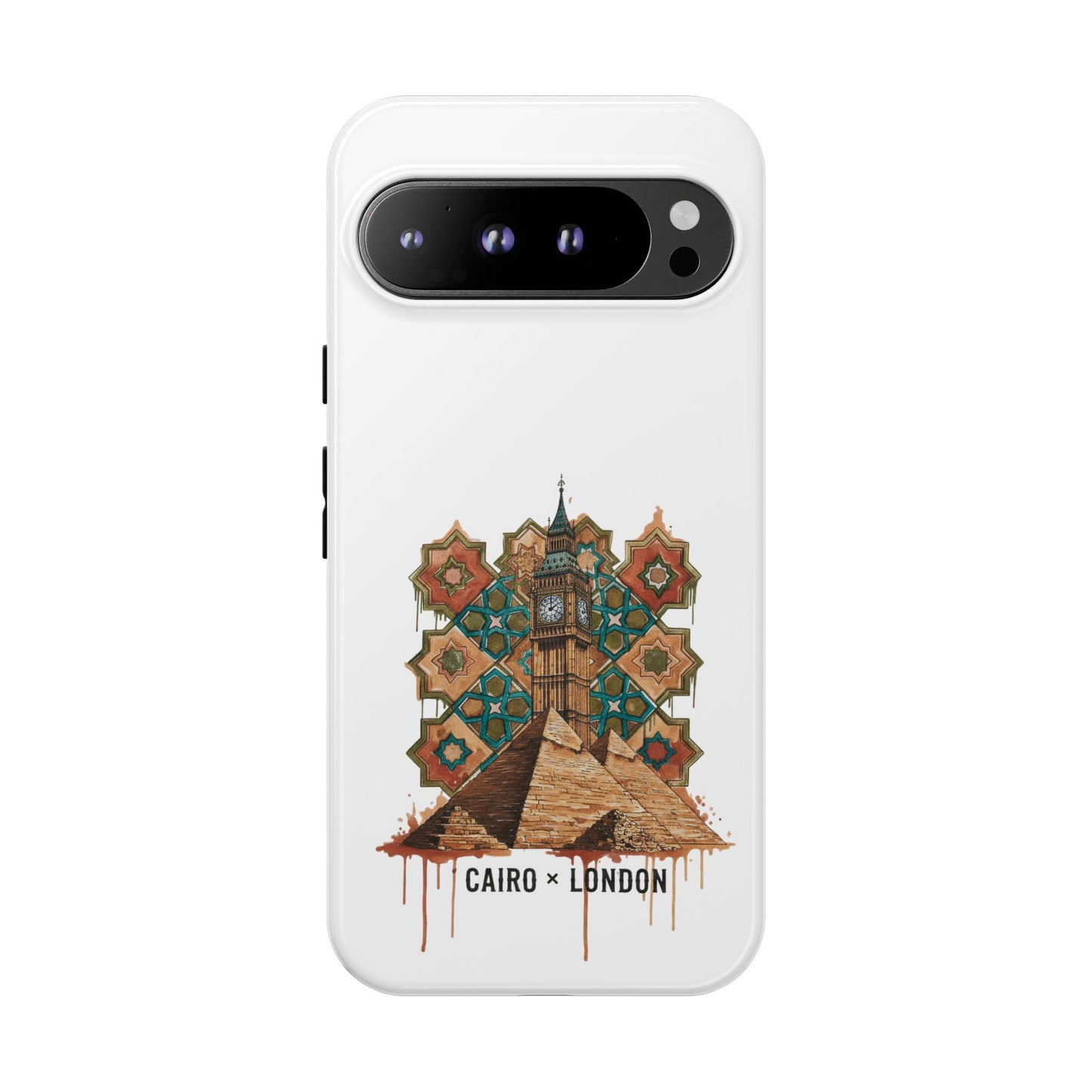 Cairo × London Phone Case — Vintage Mosaic Pyramids & Big Ben Travel Design