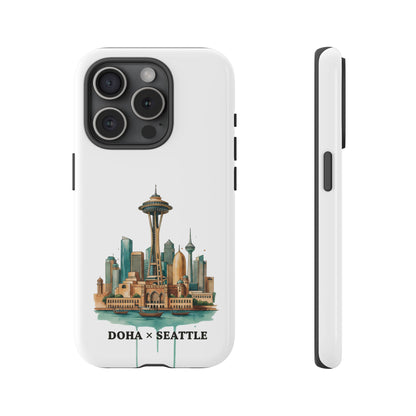Coque de téléphone résistante Doha x Seattle Skyline — Protection pour téléphone inspirée de la ville