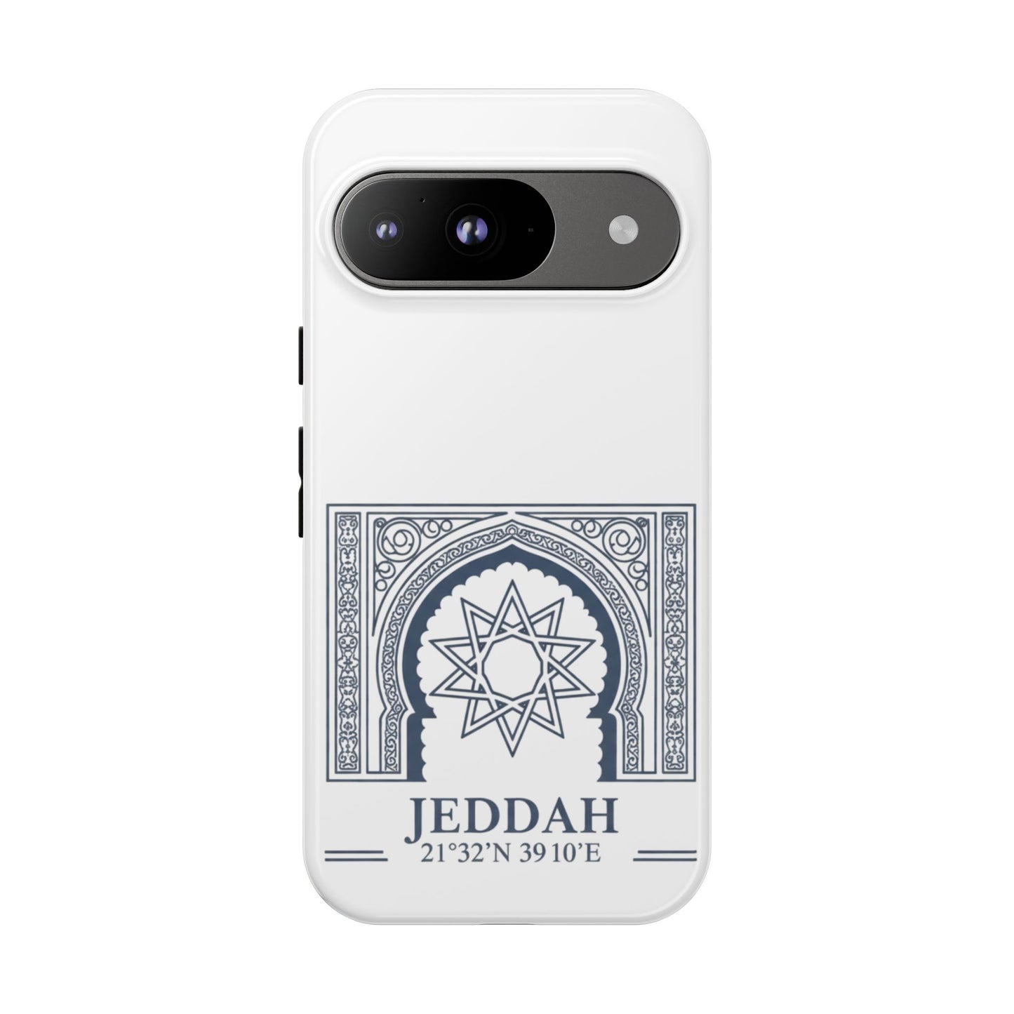 Jeddah Coordinates Phone Case — Arabic Arch Geometric Design