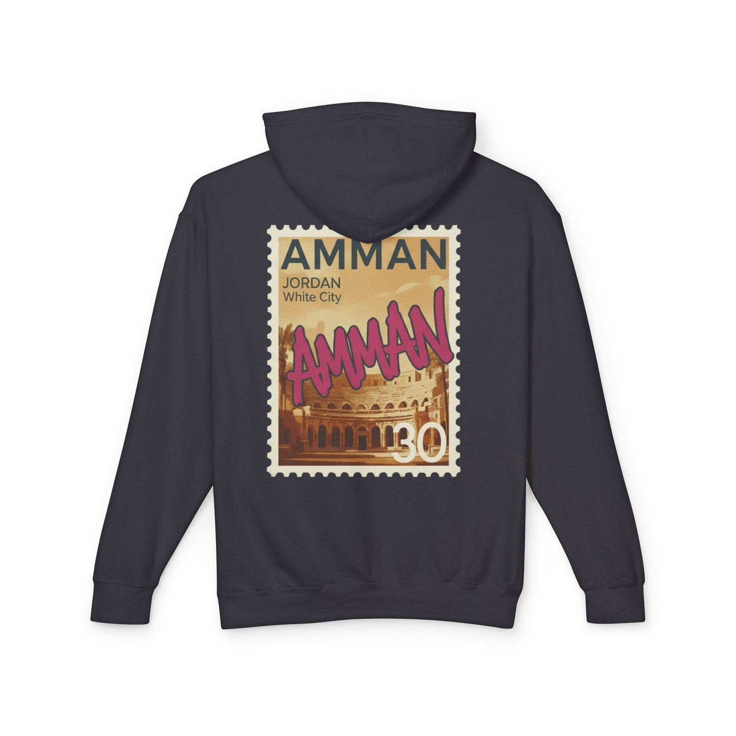 Amman Stamp Hoodie — Vintage Jordan Travel Graphic Sweatshirt