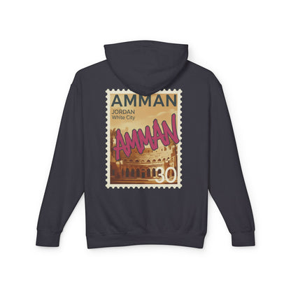 Amman Stamp Hoodie — Vintage Jordan Travel Graphic Sweatshirt