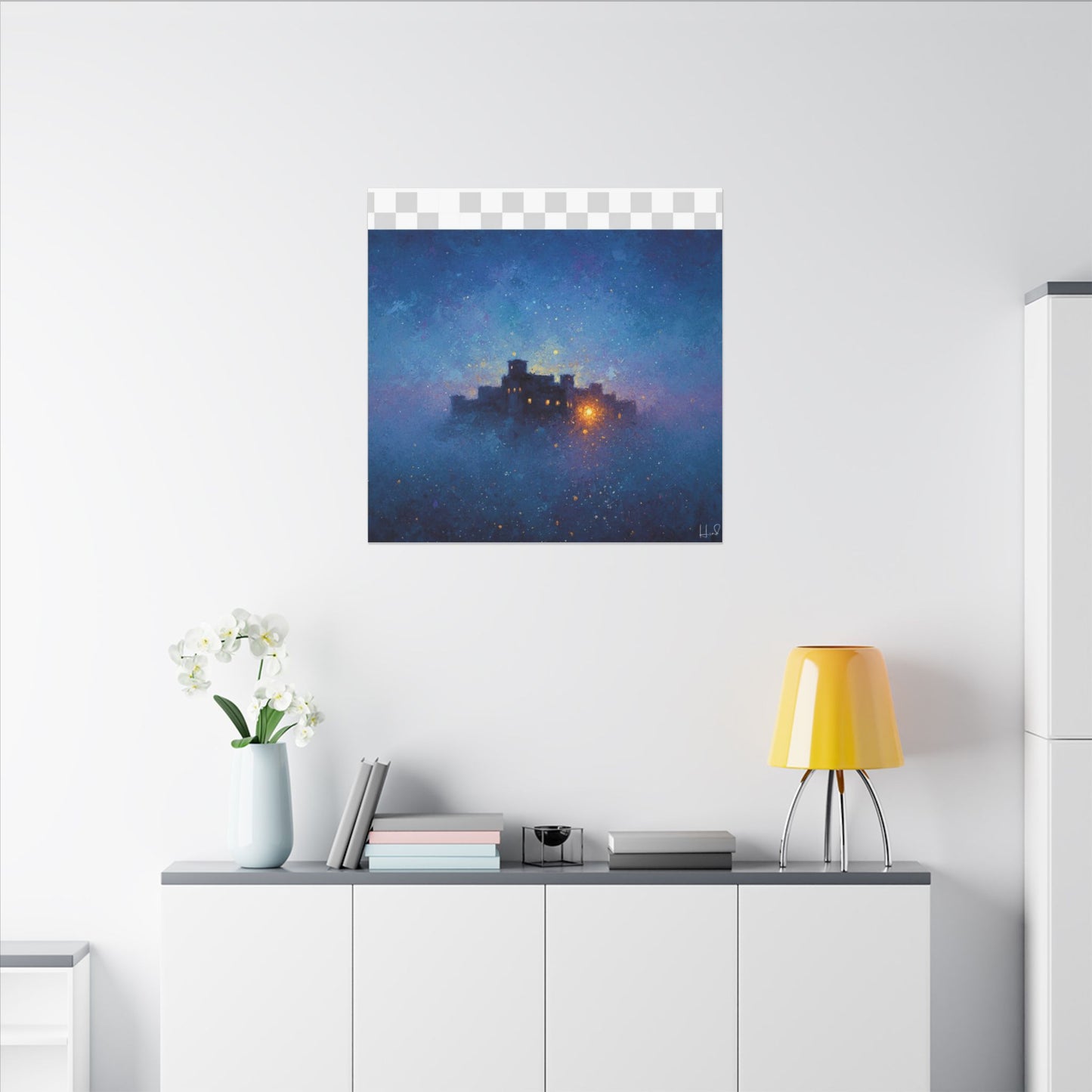 Tableau sur toile mate « Forteresse de la Nuit Étoilée » — Paysage mystique de château bleu