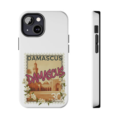 Étui de téléphone résistant à motif de timbres vintage Damas — Coque de téléphone rétro pour voyage