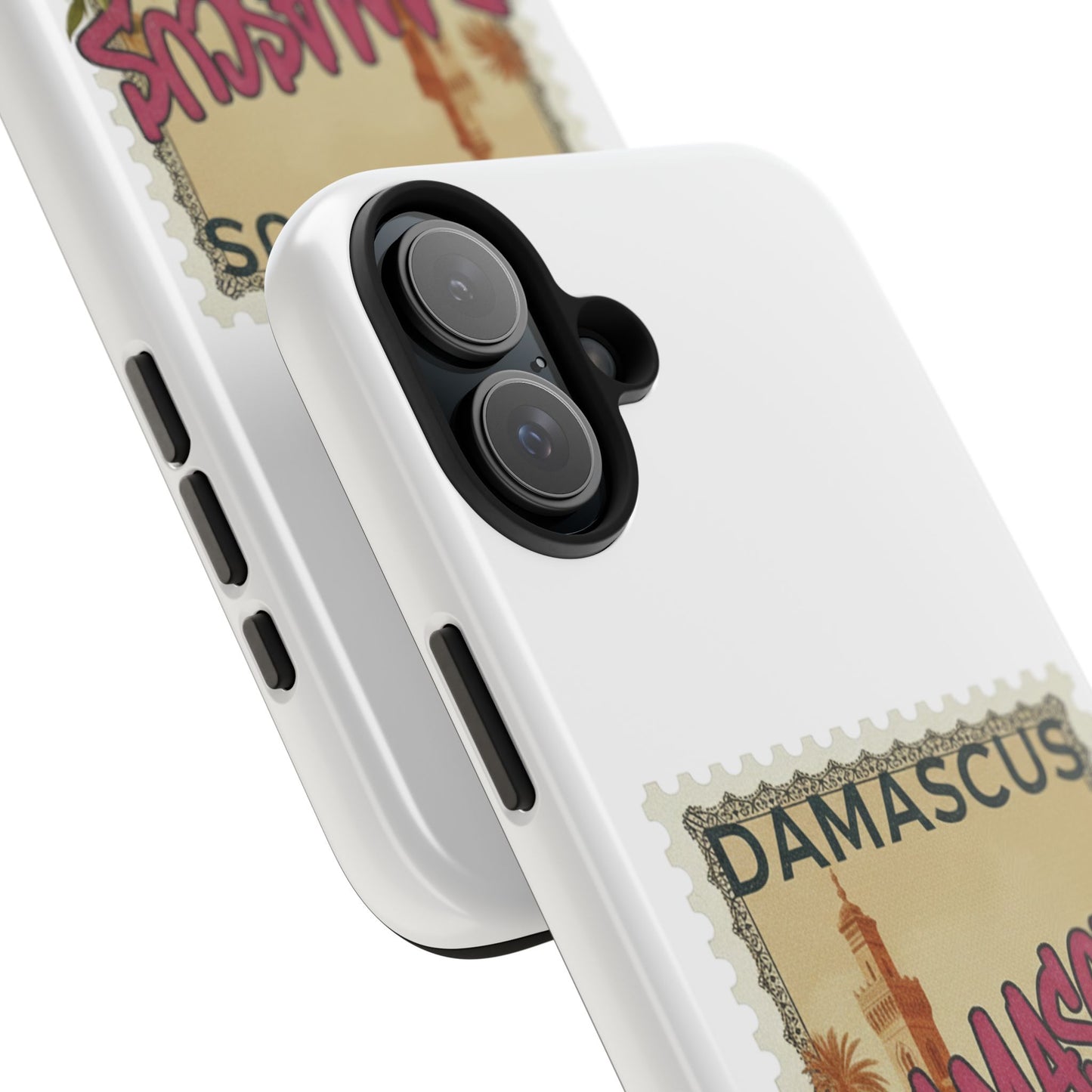 Étui de téléphone résistant à motif de timbres vintage Damas — Coque de téléphone rétro pour voyage